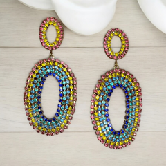 Multicolor Oval Crystal Earrings