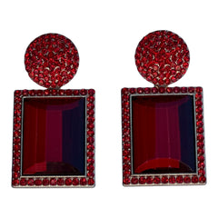 Red Crystal Square Earrings