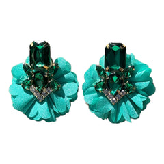 Green Chiffon Flower Earrings