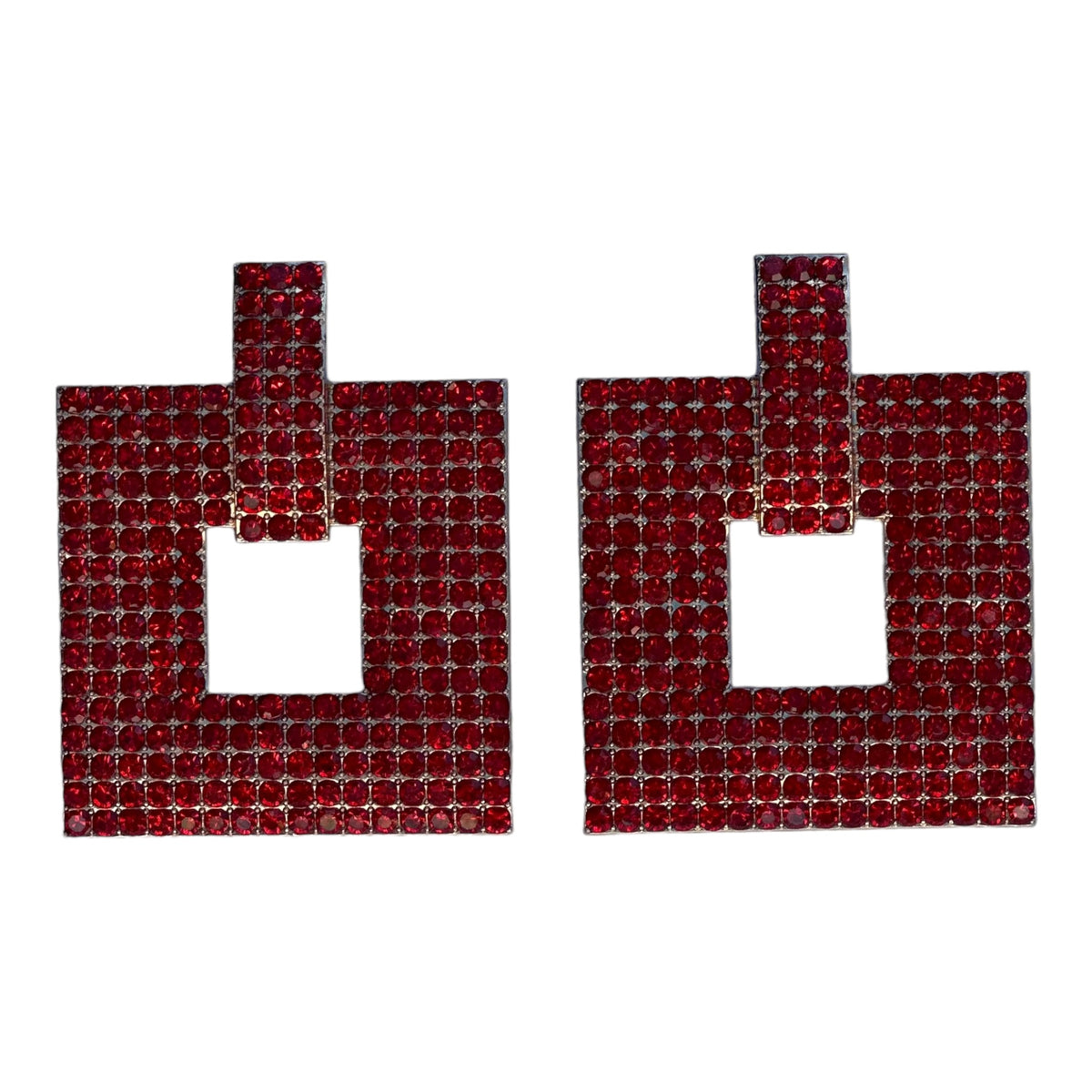 Red Crystal Geometric Earrings