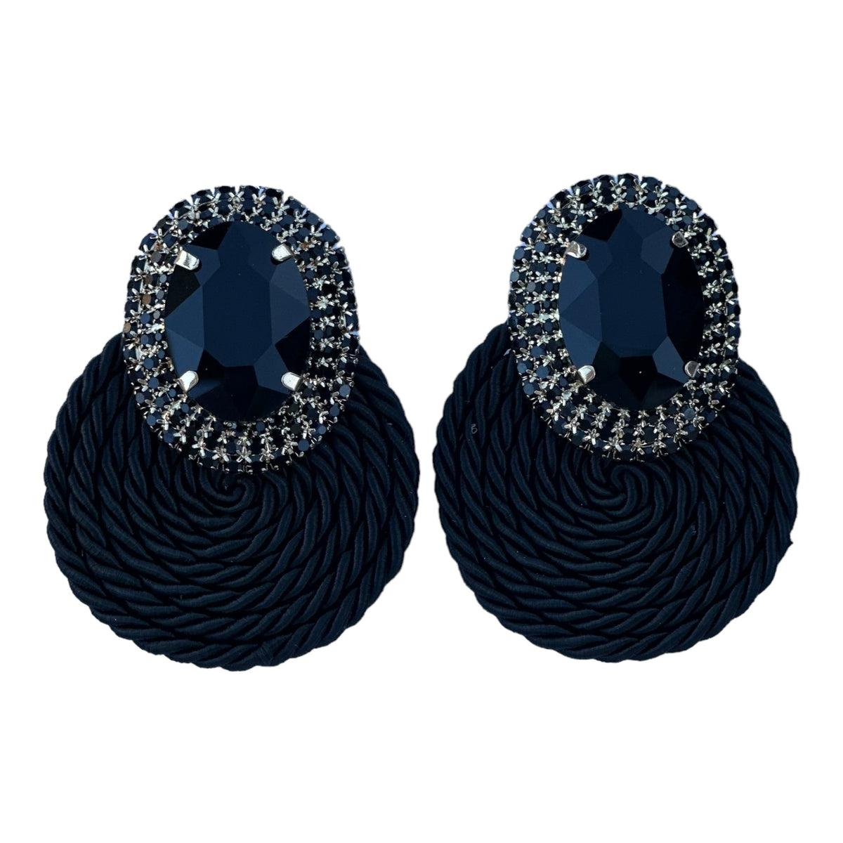 Black Crystal Wooven Earrings