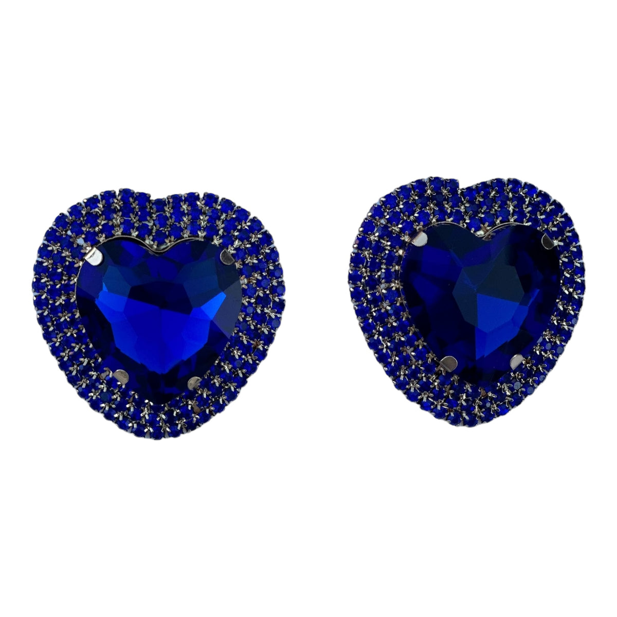 Royal Blue Crystal Heart Earrings