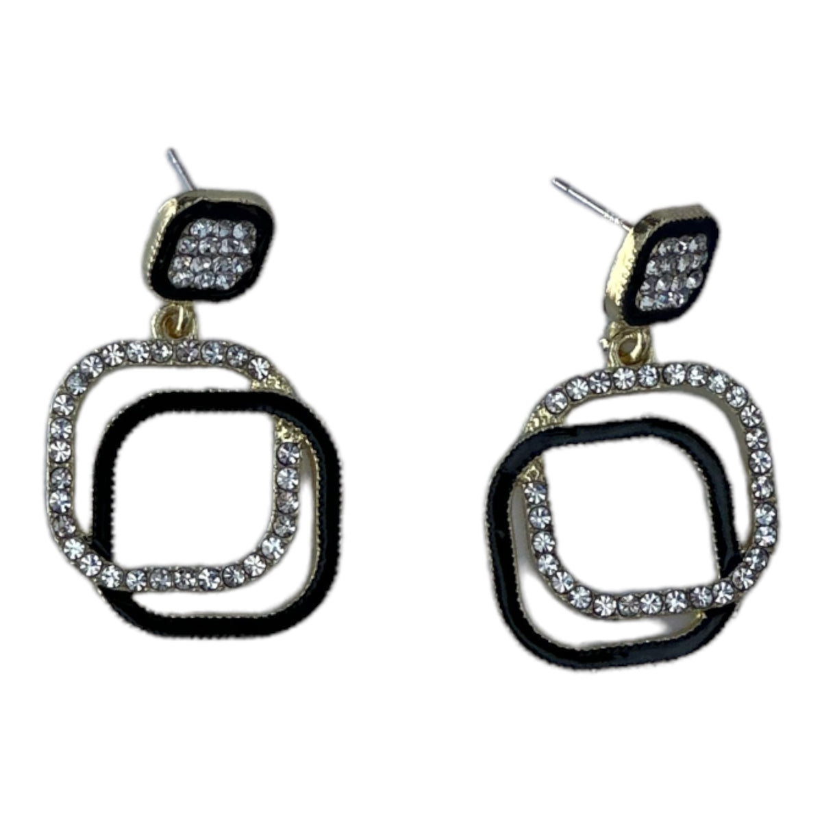 Two Tone Geometric Rhinestone Earrings