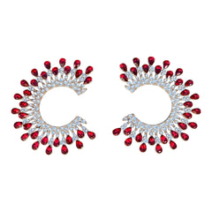 Half Moon Crystal Semi Hoop Stud Earrings